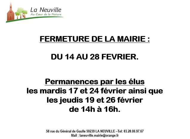 fermeture mairie fevrier 2026