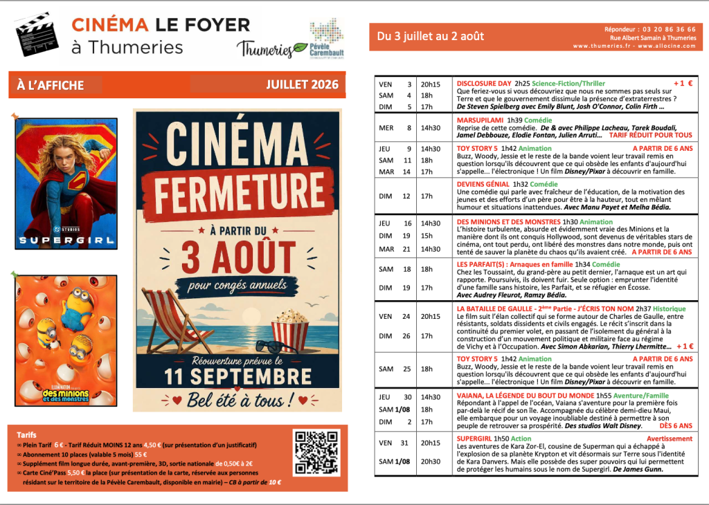 Programme Ciné Thumeries juillet
